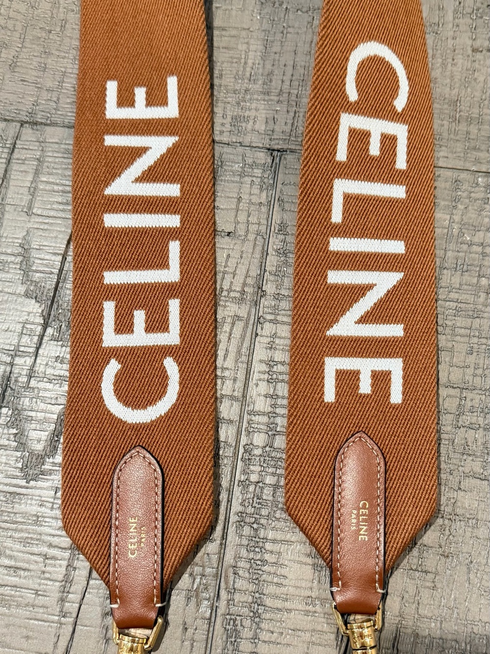 Celine Brown Webbed Crossbody Strap with White Logo